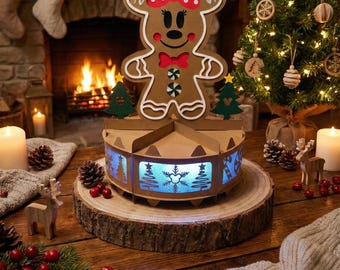 3D Gingerbread Minnie Mouse SVG / Gingerbread Paper Christmas Lantern - DIY Christmas Lantern - Cricut & Silhouette Cut Files - Christmas Decoration