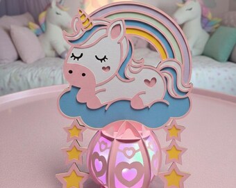 3D Unicorn Night Light - Paper Cutouts. Unicorn SVG for Cricut & Silhouette, DIY Kids Night Light, Digital Download