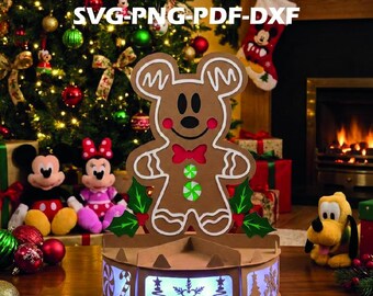 Christmas Mickey Gingerbread Man SVG File – 3D Papercraft Lantern with LED Light – Cricut Silhouette Template – Christmas Decoration – Mickey Lantern