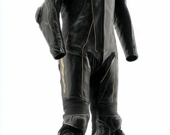 Men's Apex Carbon Motorcycle Suit 2026 | Matte Black Carbon Fiber | Gold Pinstripe Accent | Minimal Asymmetric Racing Suit | Premium Leather