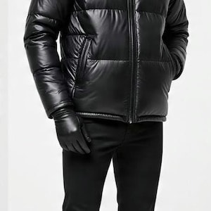Hooded Leather Puffer Jacket for Men & Women – Premium Winter Quilted Jacket with Cap, Warm and Stylish Streetwear