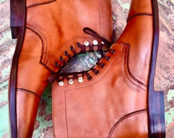 Handmade Brown Leather Lace-Up Boots: Cap Toe Ankle Combat Style