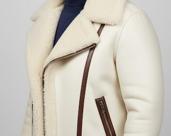 Luxuriöse Fliegerjacke aus Shearling-Leder für Herren – Warme und stylische Winter-Bomberjacke B3