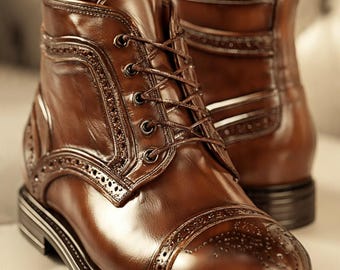 Luksusowe męskie buty typu brogs z wysoką cholewką – skóra naturalna, wykończenie premium