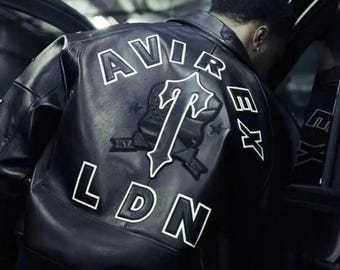 Avirex LDN 2025 Leather Varsity Jacket  Vintage Style Bomber  Black Retro Jacket