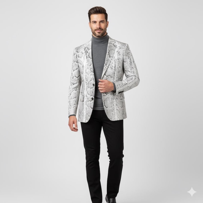 Faux Snake Skin Blazer | Men's Slim Fit Python Print Jacket - Etsy