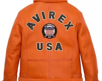 Avirex unisex Leather Varsity Jacket: Vintage Style Bomber with Embroidered Patch