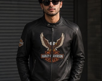 Kurtka motocyklowa Vintage Eagle Biker dla mężczyzn, czarna skórzana kurtka motocyklowa w stylu Harley, kurtka w stylu Cafe Racer Streetwear, ręcznie robiona kurtka motocyklowa