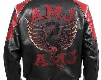 2026 AMJ Autentyczna skórzana kurtka miejska w stylu vintage, bomberka w kolorze czarnym, retro