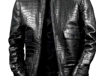 Men’s Crocodile Print Genuine Leather Jacket – Stylish Designer Outerwear
