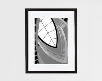 Photo, Modern Art, Architectural Window Print, Digital Download, Home Decor, Black and White, Geometric Shape