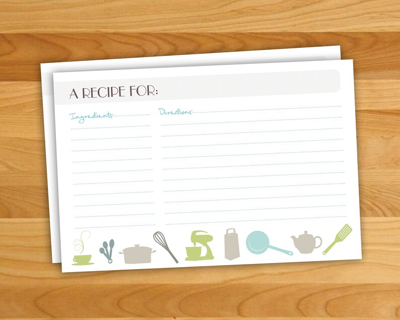 Kitchen Utensil Recipe Cards Printable PDF 4x6 Recipe Card Instant ...