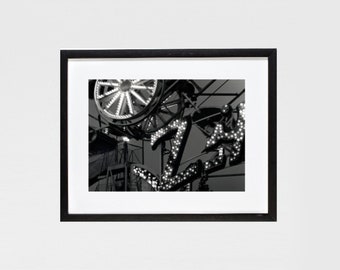 Photo, Carnival Lights at Dusk Print, Digital Download, Home Decor, Black and White