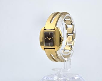 Vintage SEIKO Gold Tone Tank Watch Women Copper Dial Mesh  display picture 3