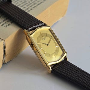 Vintage Seiko 80's Tank Watch Gold Plated Art Deco Unique Dial