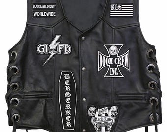 Zakk Wylde Black Label Society Biker Echtleder Weste Jacke BLS Patches