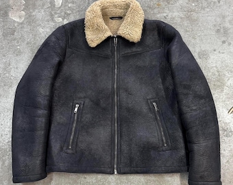 Herren-Bomberjacke B3 | Fliegerjacke aus dem Zweiten Weltkrieg | Bomberjacke mit Shearling-Futter | Schwarze Lederjacke mit Shearling-Futter