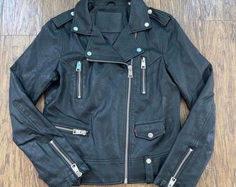 Vintage Levi's Lederjacke in Schwarz, kurze Bikerjacke für Damen, asymmetrischer Reißverschluss, klassischer Bikermantel im Punk-Stil