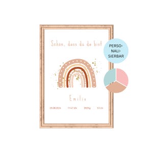 Personalisiertes Geburtsposter Baby – Mit Name, Geburtsdatum, Uhrzeit & Größe – Geschenk zur Geburt – Babyzimmer Wanddeko A4 – Junge Mädchen