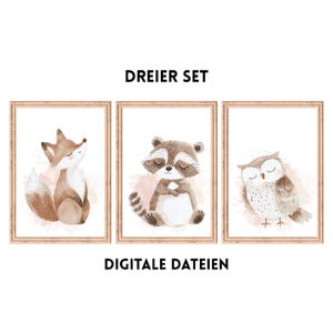 A4 poster set for children&#39;s rooms – set of 3 posters with animal motifs – decoration for baby rooms boys and girls – wall pictures forest animals – children&#39;s decoration set