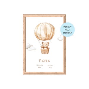 Personalisiertes Geburtsposter – Name, Geburtsdatum, Uhrzeit Größe – Baby Wandbild – Geschenk zur Geburt – Kinderzimmer Deko Jungen Mädchen