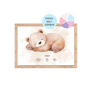 Personalisiertes Geburtsposter – Baby Poster mit Name, Datum & Größe – Geschenk zur Geburt – Wandbild Babyzimmer – Junge Mädchen – A4 Deko