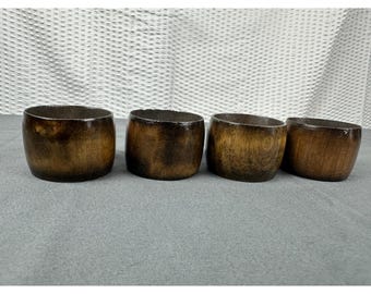 Juego de 4 anillos para servilletas de madera, decoración bohemia, estilo moderno de mediados de siglo (MCM), natural y retro.
