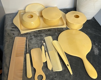 Pyralin Toiletry set 1900s  French Ivory Celluloid Bath/ vanity set