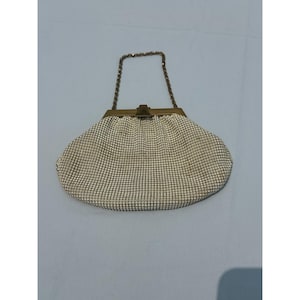 Vintage Whiting & Davis Cream Metal Mesh  Purse Gold Chain Handle
