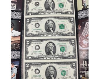 1976 2 hojas sin cortar de 4 billetes de estrella Carpeta de recuerdo BEP Bicentenario