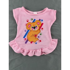 Vintage Doll Shirt Pink Koala Bear Ruffle Top Fits 16" Cabbage Patch Kids