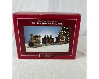 St Nicholas Square Village Collection 3PC Train Set Illuminated NEW Original Box