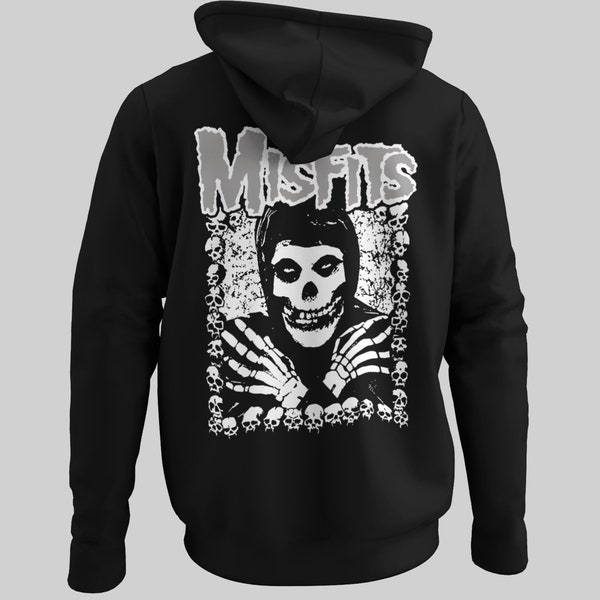 The Misfits Hoodie Front and Back Print, Punk Rock Band Classic Black Sweatshirt