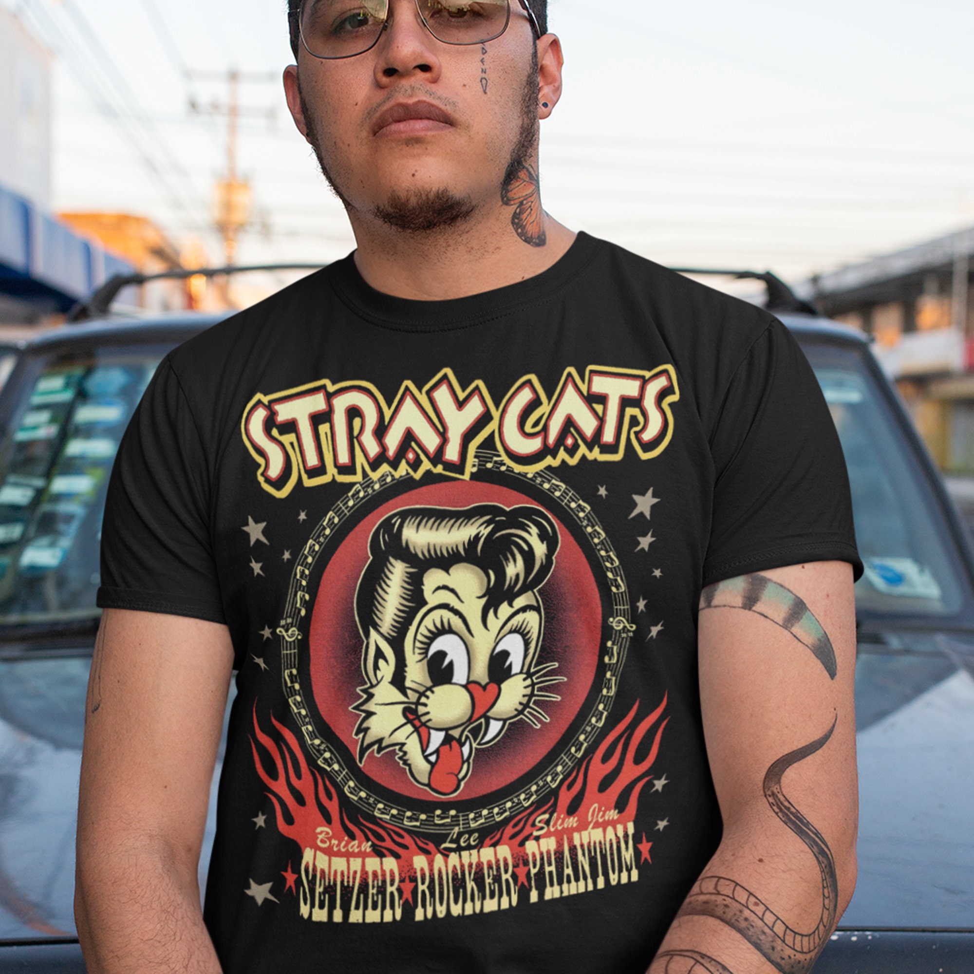 Stray Cats Shirt Stray Cats Rockabilly Band Graphic Short Sleeve
