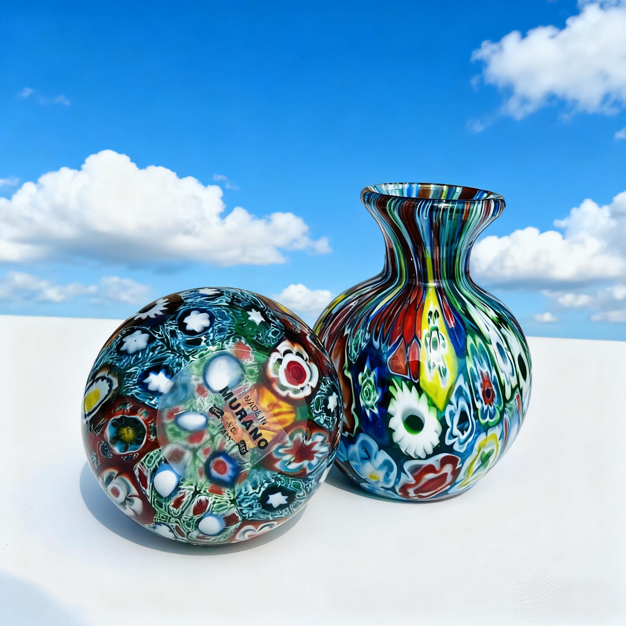 ヴィンテージ ムラーノガラス ミルフィオリ花瓶 | 1980年代イタリア