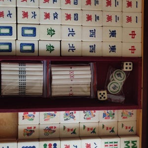 Mahjongtegels gemaakt van bamboe en varkensbotten hebben een Engelse handleiding