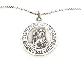 Vintage Silver St-Christopher Necklace, Sterling Christian Spiritual Pendant & 925 Italian Chain, Travel Protection Talisman