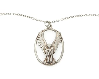 Vintage Silver Flying Eagle Necklace, 925-Sterling Bird-of-Prey Pendant, Wildlife Jewellery Boxed Gift, Edinburgh 1977