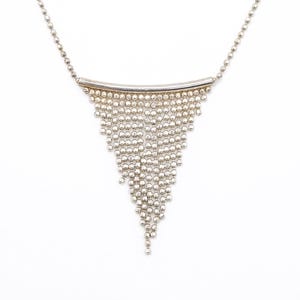 Vintage 925 Sterling Silver Fringe Necklace: Y2K Beaded Bib, Preloved Art Deco Style Jewellery