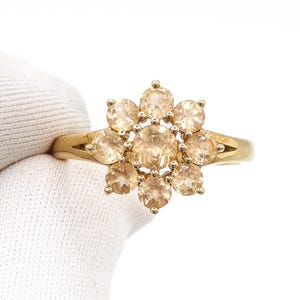 Vintage Gold Vermeil Sterling Silver CZ Champagne Ring: Dainty Floral Statement