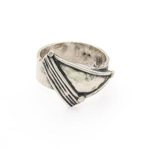 Anillo vintage brutalista de plata de ley 925, unisex, de diseño artesanal, joyería modernista escultural, talla 6.75 (EE. UU. - 17 mm).