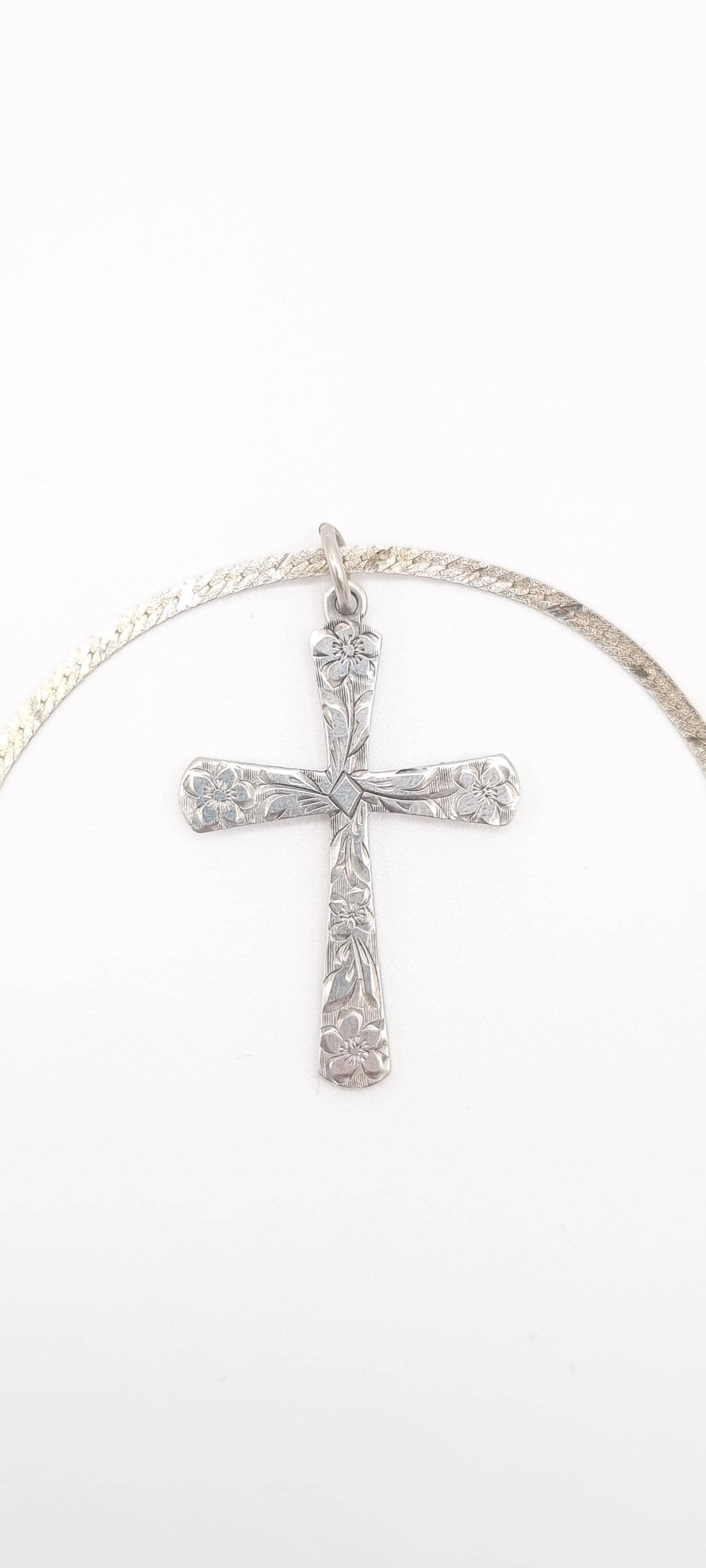 Collana Vintage In Argento Sterling Con Croce Floreale - Catena Italiana, Ciondolo Crocifisso, Gioielleria Raffinata Unisex, In Scatola - Italia - Foto 7