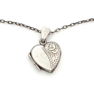 Zilveren hartfoto medaillon, vintage romantische ketting 925 sterling, geliefde gegraveerde hanger en ketting, damessieraden