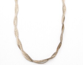 Vintage Sterling Silver Twisted Herringbone Chain, Hallmarked 925 Italian Minimalist Necklace, Womens Jewelry Gift