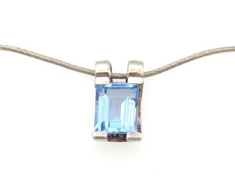 Vintage Silver Blue Topaz Pendant Necklace, 925-Sterling Snake Chain, Natural Crystal Jewellery, Gemstone Gift