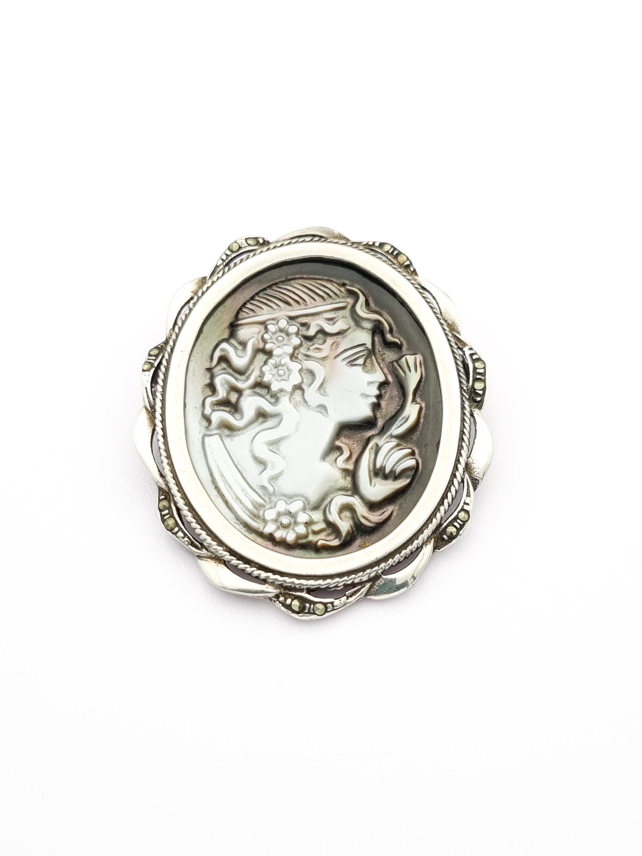 Broche En Argent 925 Avec Rubis Et Marcasite - Forme Ovale/papillon, Neuf Sans Emballage