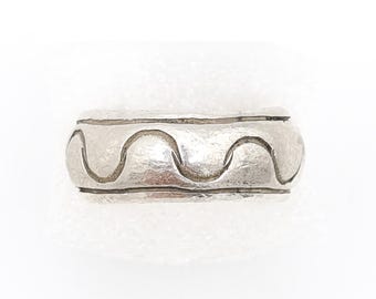Vintage Mexican Sterling Silver Wave Ring: Chunky Artisan Band, Signed PAL, Size 6.25 US