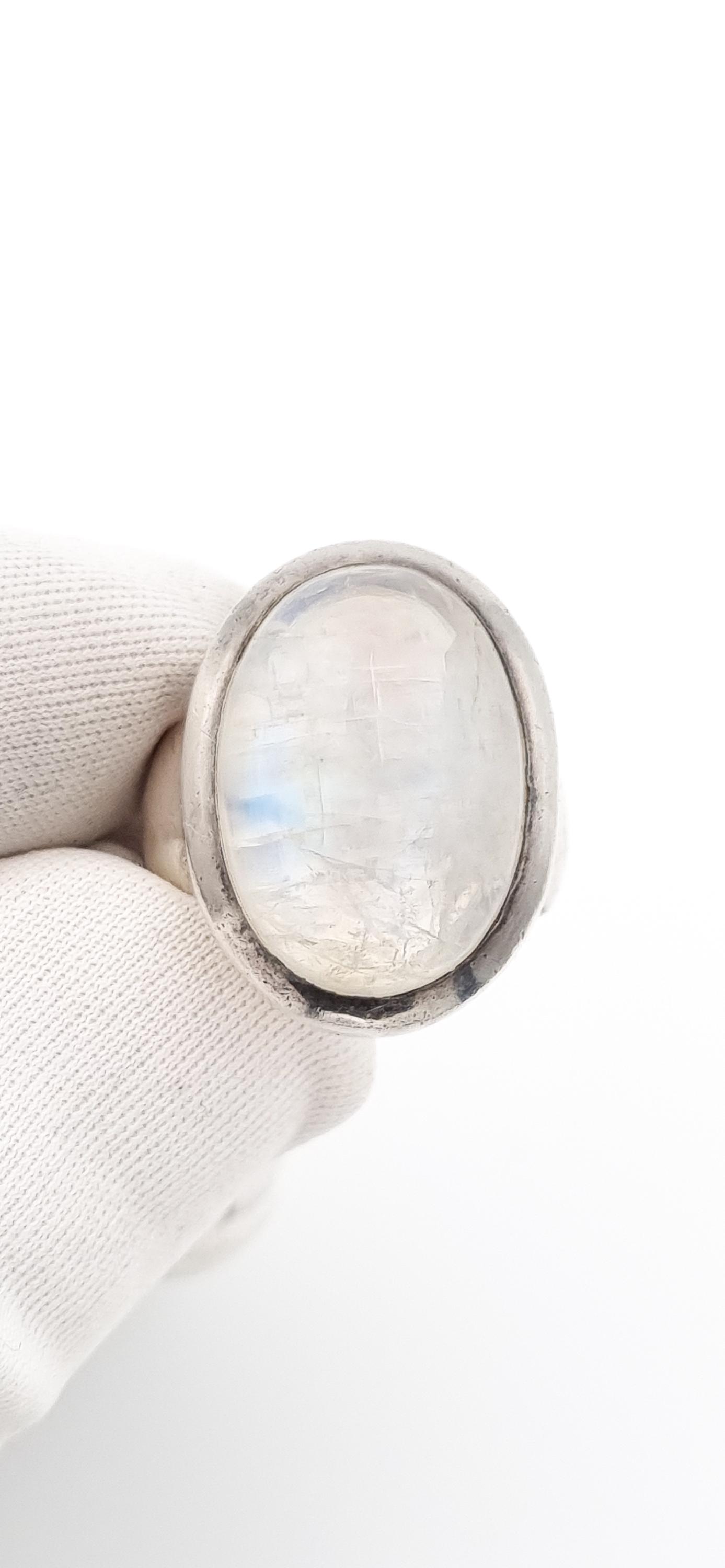 Vintage Moonstone Ring: 925 Sterling Silver Boho Statement, Natural Gemstone Band, Size 7.5US, Boxed