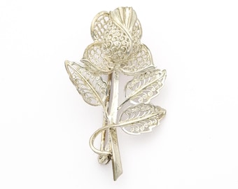 Broche fleur en filigrane en argent 925, épingle botanique vintage poinçonnée, bijoux fins pour femmes, en boîte