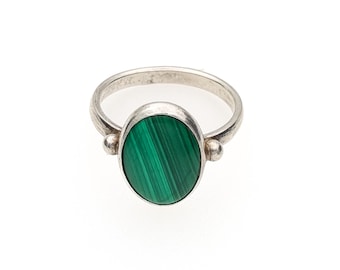 Vintage Sterling Silver Green Malachite Ring: Boho Spiritual Womens Jewelry, Natural Gemstone Band, 6.25US-16.9mm